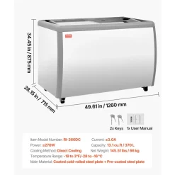 VEVOR Commercial Ice Cream Display Case, 5.4 Cu.ft Chest Freezer, -19 to 3℉ Temp Adjustable Mobile Top Deep Freezer with 2 Wire Baskets, 2 Sliding Glass Doors, Locking Casters & LED Strip Lighting