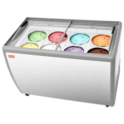 VEVOR Commercial Ice Cream Display Case, 5.4 Cu.ft Chest Freezer, -19 to 3℉ Temp Adjustable Mobile Top Deep Freezer with 2 Wire Baskets, 2 Sliding Glass Doors, Locking Casters & LED Strip Lighting