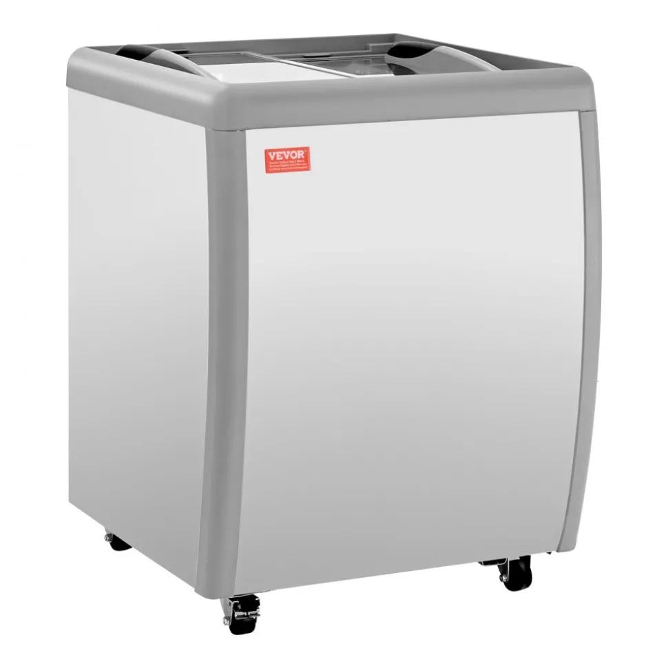 VEVOR Commercial Ice Cream Display Case, 5.6 Cu.ft Chest Freezer, Restaurant Gelato Dipping Cabinet Top Deep Freezer with Locking Casters, Sliding Glass Door, LED Lighting, Hold 4 Ice Cream Tubs