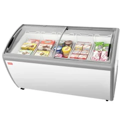 VEVOR Commercial Ice Cream Display Case, 9.3 Cu.ft Chest Freezer, -19 to 3℉ Temp Adjustable Mobile Top Deep Freezer with 3 Wire Baskets, 2 Sliding Glass Doors, Locking Casters & LED Strip Lighting