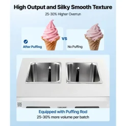 VEVOR Commercial Ice Cream Machine, 20-28L/H Yield, 2200W 3-Flavor Countertop Soft Serve Ice Cream Maker with 2 x 6L Hoppers & Hopper Agitation, Pre-Cooling Self-Cleaning for Snack Dessert Shops