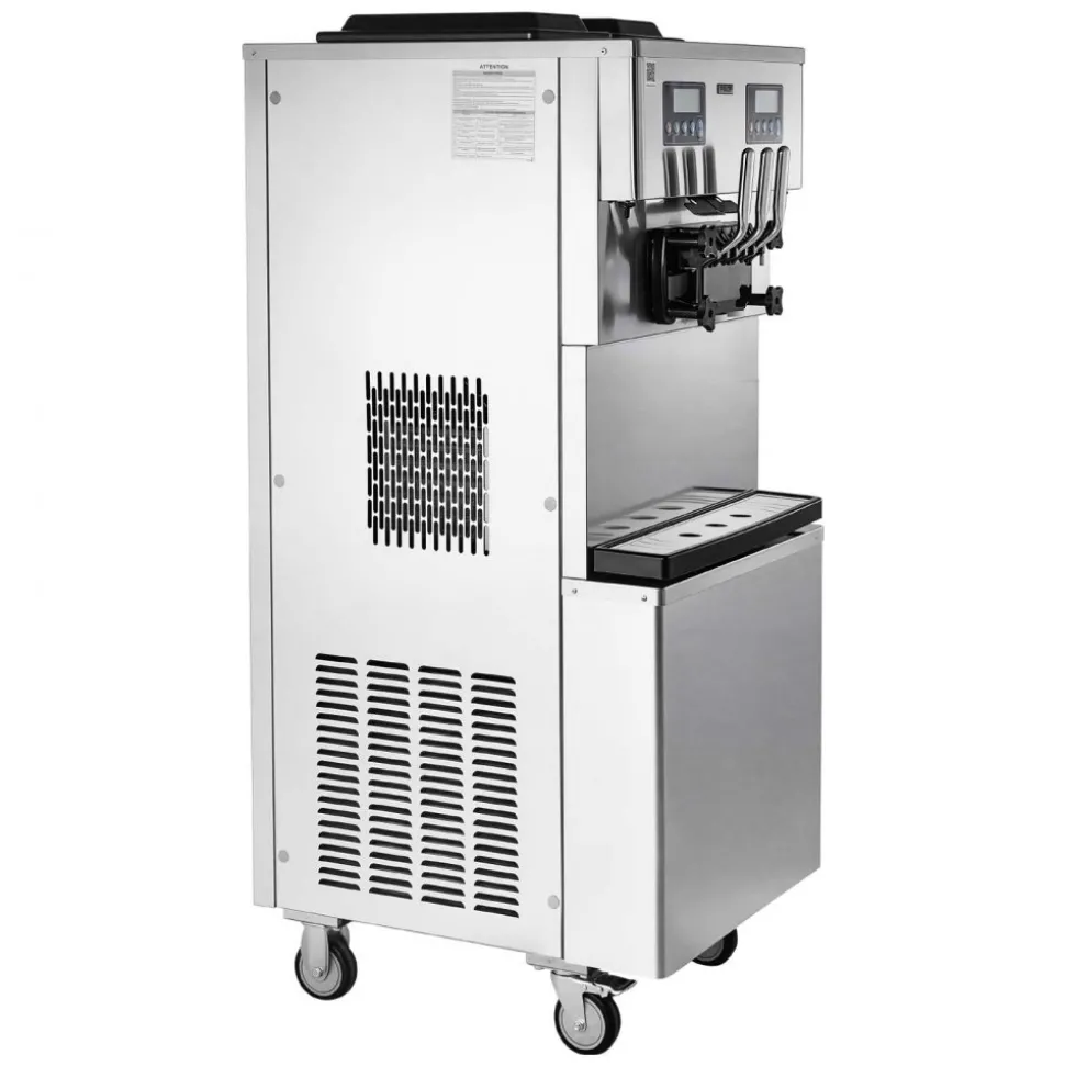 VEVOR Commercial Ice Cream Machine, 20-28L/H Yield, 2200W 3-Flavor Countertop Soft Serve Ice Cream Maker with 2 x 6L Hoppers & Hopper Agitation, Pre-Cooling Self-Cleaning for Snack Dessert Shops