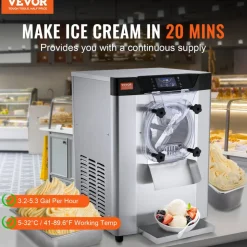 VEVOR Commercial Ice Cream Machine, 12 L/H Yield, 1713W Single Flavor Countertop Hard Serve Ice Cream Maker, Â 4.5L Stainless Steel Cylinder, LED Panel Auto Clean Pre-cooling, for Restaurant Snack Bars