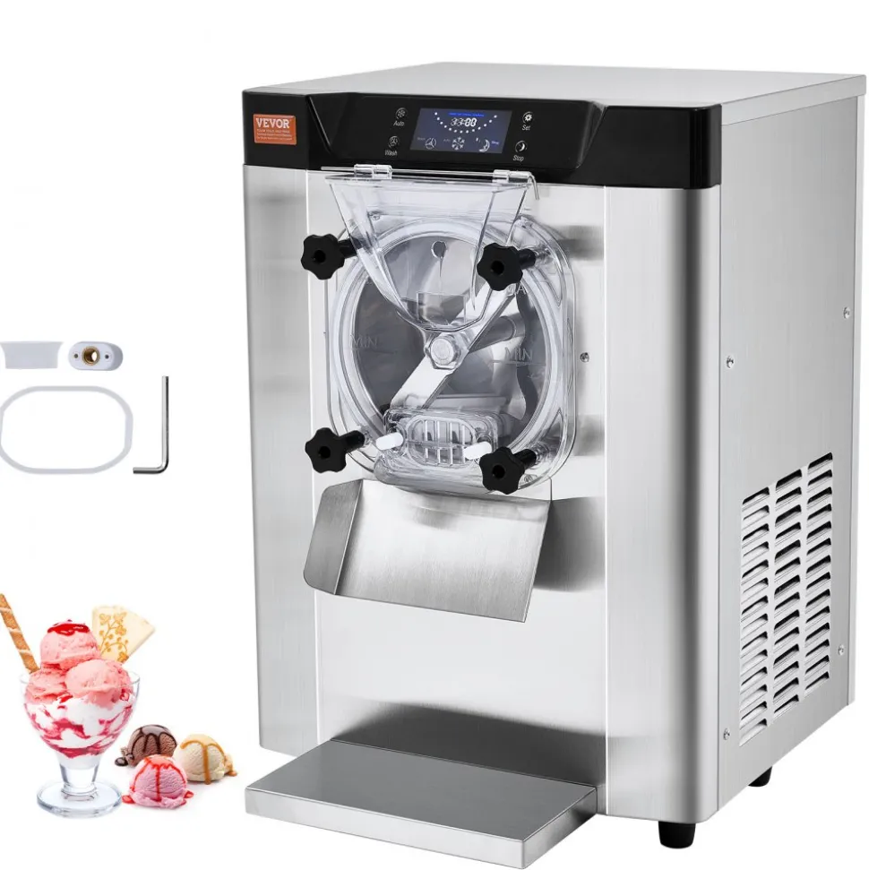 VEVOR Commercial Ice Cream Machine, 12 L/H Yield, 1713W Single Flavor Countertop Hard Serve Ice Cream Maker, 4.5L Stainless Steel Cylinder, LED Panel Auto Clean Pre-cooling, for Restaurant Snack Bars