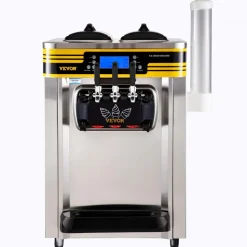 VEVOR Commercial Ice Cream Machine, 20-28L/H Yield, 2200W 3-Flavor Freestanding Soft Serve Ice Cream Maker with 2 x 6L Hoppers & Built-In Puffing Pump, Pre-Cooling Low-Mix Alert for Snack Dessert Shop