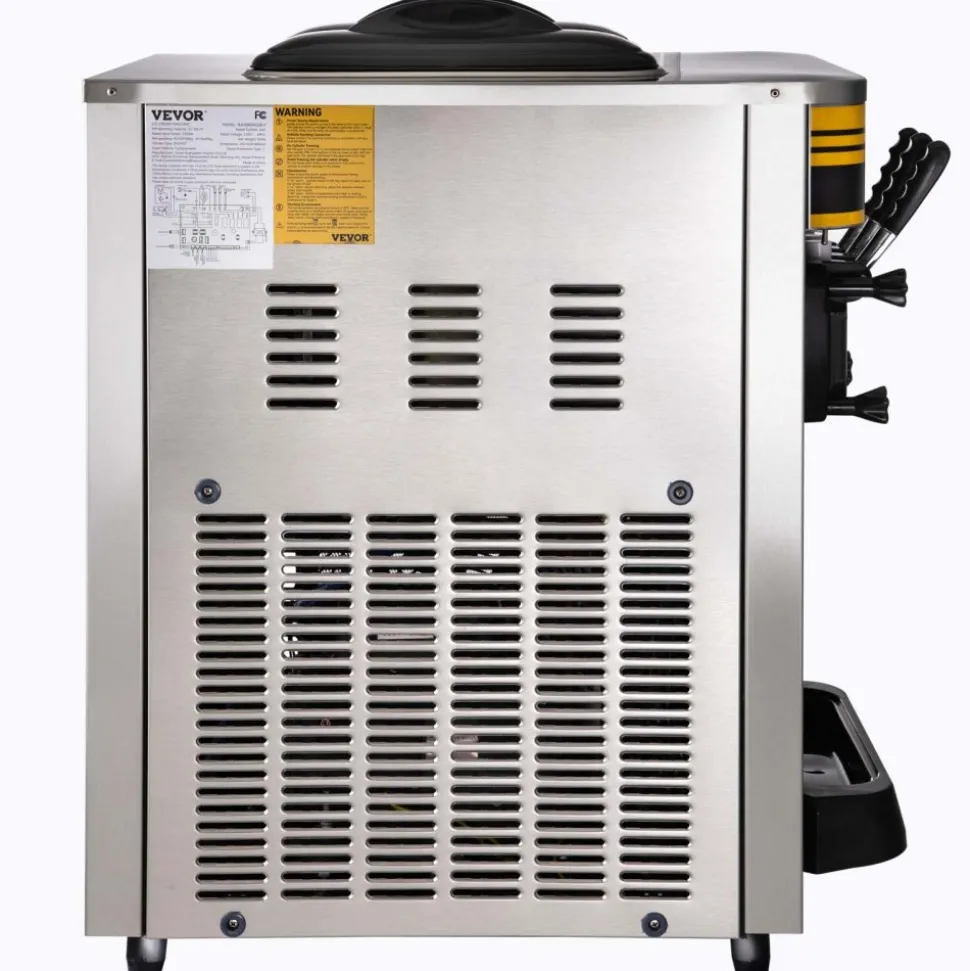 VEVOR Commercial Ice Cream Machine, 20-28L/H Yield, 2200W 3-Flavor Freestanding Soft Serve Ice Cream Maker with 2 x 6L Hoppers & Built-In Puffing Pump, Pre-Cooling Low-Mix Alert for Snack Dessert Shop