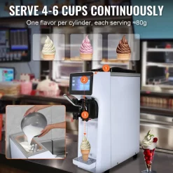 VEVOR Commercial Ice Cream Machine, 10.6 QT/H Yield, 1000W Single Flavor Countertop Soft Serve Ice Cream Maker, 4L Hopper 1.6L Cylinder, Touch Screen Auto Clean Pre-cooling, for Restaurant Snack Bar
