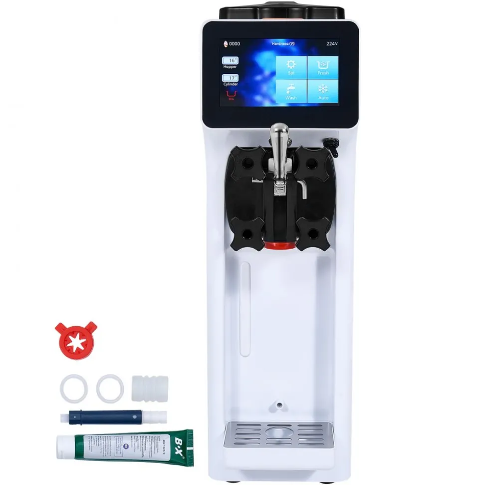 VEVOR Commercial Ice Cream Machine, 10.6 QT/H Yield, 1000W Single Flavor Countertop Soft Serve Ice Cream Maker, 4L Hopper 1.6L Cylinder, Touch Screen Auto Clean Pre-cooling, for Restaurant Snack Bar