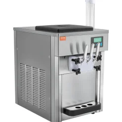 VEVOR Commercial Ice Cream Machine, 21 QT/H Yield, 1800W 3-Flavor Countertop Soft Serve Ice Cream Maker, 2 x 4L Hopper 2 x 1.8L Cylinder, LCD Panel Auto Clean Pre-cooling, for Restaurant Snack Bar