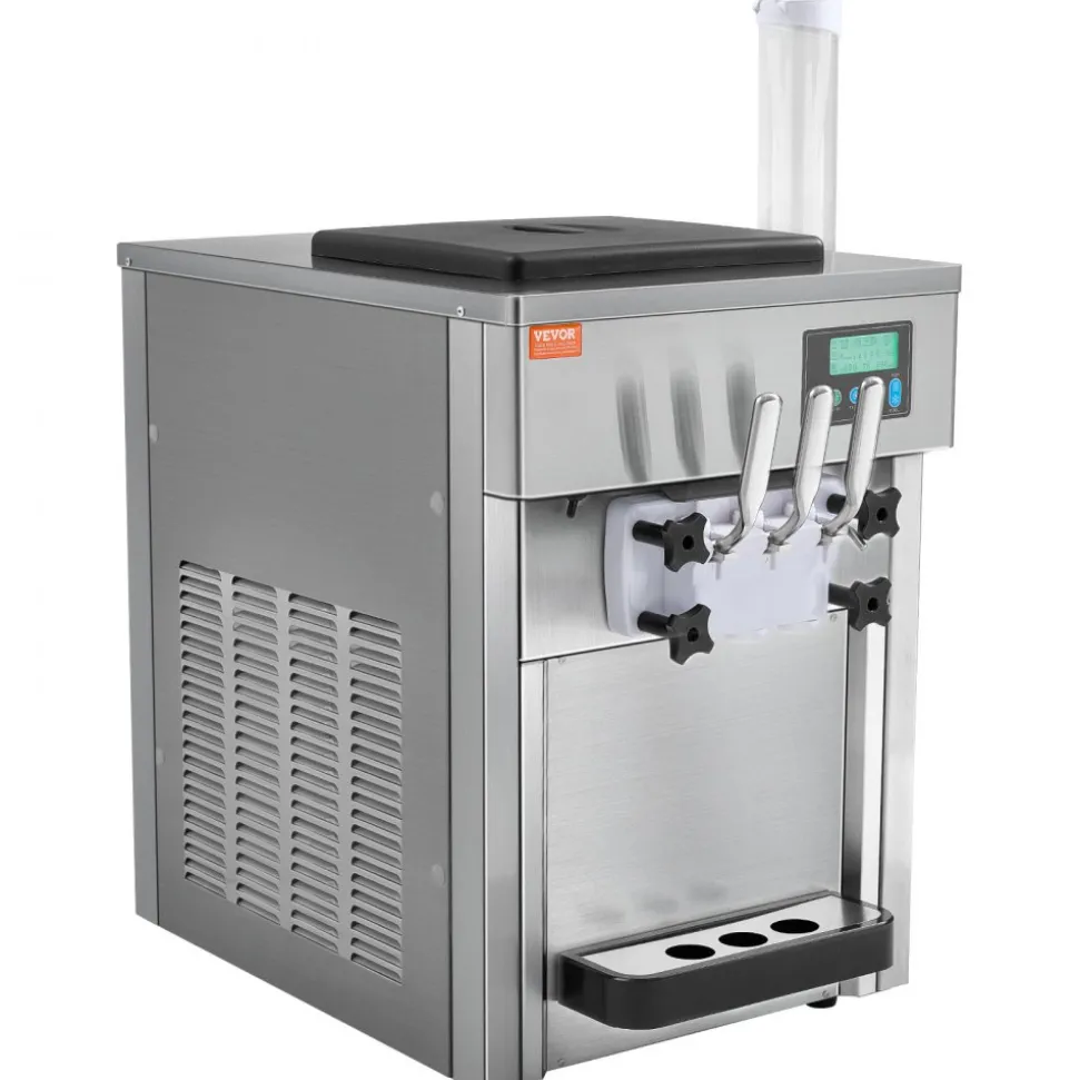 VEVOR Commercial Ice Cream Machine, 10.6 QT/H Yield, 1000W Single Flavor Countertop Soft Serve Ice Cream Maker, with 4L Hopper 1.6L Cylinder, LCD Panel Auto Clean Pre-cooling, for Restaurant Snack Bar