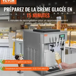 VEVOR Commercial Ice Cream Machine, 10.6 QT/H Yield, 1000W Single Flavor Countertop Soft Serve Ice Cream Maker, with 4L Hopper 1.6L Cylinder, LCD Panel Auto Clean Pre-cooling, for Restaurant Snack Bar