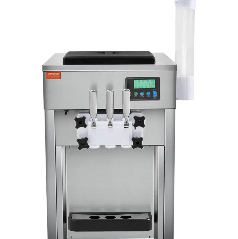 VEVOR Commercial Ice Cream Machine, 10.6 QT/H Yield, 1000W Single Flavor Countertop Soft Serve Ice Cream Maker, with 4L Hopper 1.6L Cylinder, LCD Panel Auto Clean Pre-cooling, for Restaurant Snack Bar
