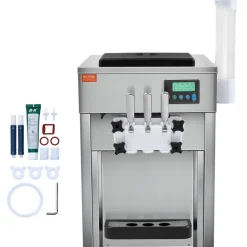 VEVOR Commercial Ice Cream Machine, 10.6 QT/H Yield, 1000W Single Flavor Countertop Soft Serve Ice Cream Maker, with 4L Hopper 1.6L Cylinder, LCD Panel Auto Clean Pre-cooling, for Restaurant Snack Bar