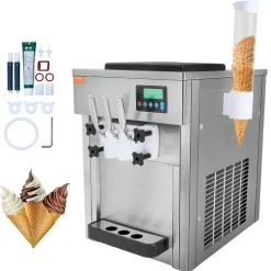 VEVOR Commercial Ice Cream Machine, 10.6 QT/H Yield, 1000W Single Flavor Countertop Soft Serve Ice Cream Maker, with 4L Hopper 1.6L Cylinder, LCD Panel Auto Clean Pre-cooling, for Restaurant Snack Bar
