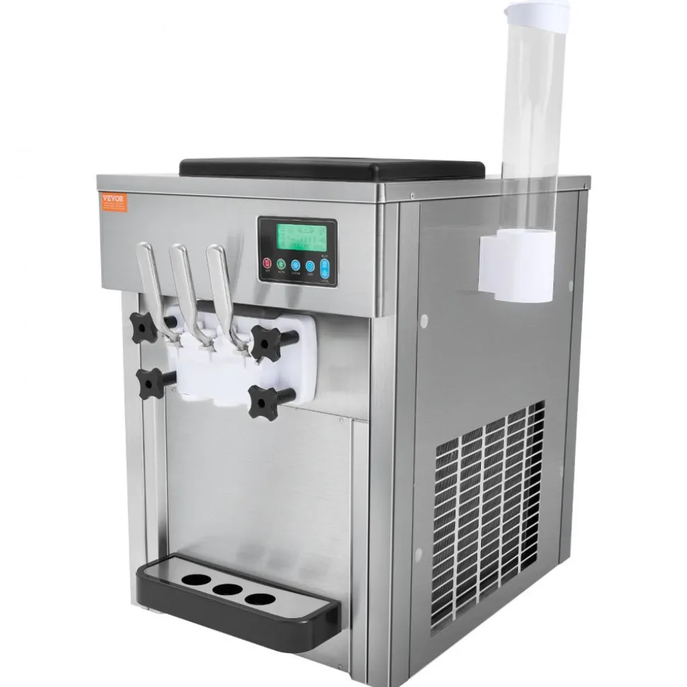VEVOR Commercial Ice Cream Machine, 10.6 QT/H Yield, 1000W Single Flavor Countertop Soft Serve Ice Cream Maker, with 4L Hopper 1.6L Cylinder, LCD Panel Auto Clean Pre-cooling, for Restaurant Snack Bar