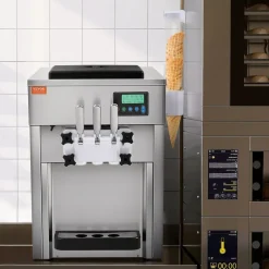 VEVOR Commercial Ice Cream Machine, 10.6 QT/H Yield, 1000W Single Flavor Countertop Soft Serve Ice Cream Maker, with 4L Hopper 1.6L Cylinder, LCD Panel Auto Clean Pre-cooling, for Restaurant Snack Bar