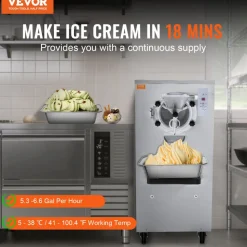 VEVOR Commercial Ice Cream Machine, 20-25L/H Yield, 2400W 1-Flavor Hard Serve Ice Cream Maker, 8L Stainless Steel Cylinder, Digital Display Auto Clean Adjustable Hardness, for Restaurant Snack Bars