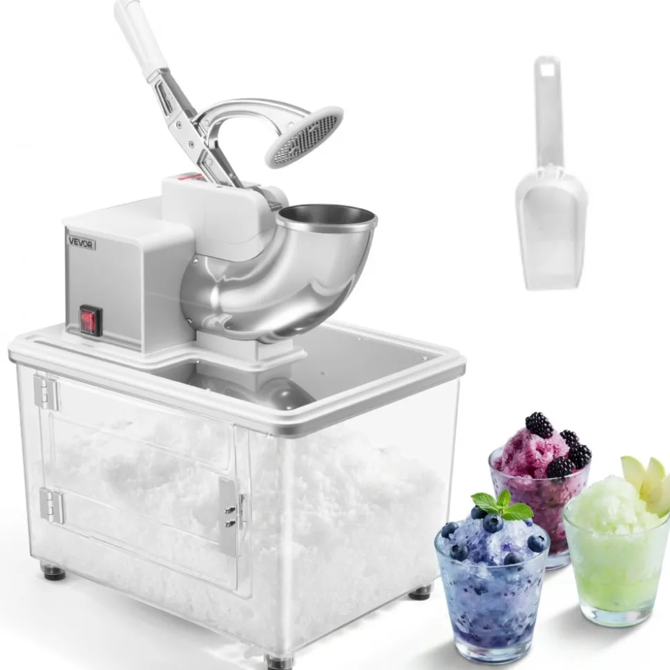 VEVOR Commercial Ice Crusher 661LBS/H, 350W Electric Snow Cone Machine with 4 Blades, 1400RPM Stainless Steel Shaved Ice Machine with 11 Gal Crushed-Ice Box, for Family Restaurants Bars, White