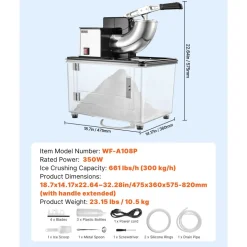 VEVOR Commercial Ice Crusher 661LBS/H, 350W Electric Snow Cone Machine with 4 Blades, 2000RPM Stainless Steel Shaved Ice Machine with 11 Gal Crushed-Ice Box, for Family Restaurants Bars, Black