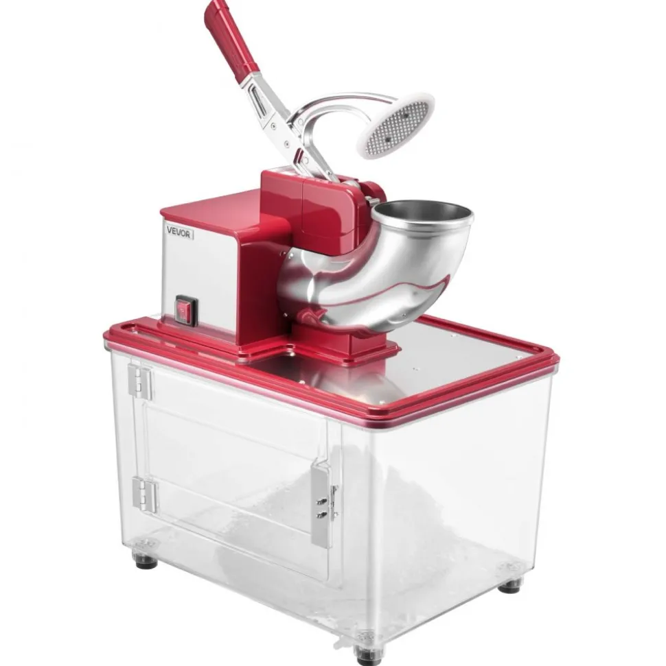 VEVOR Commercial Ice Crusher 661LBS/H, 350W Electric Snow Cone Machine with 4 Blades, 2000RPM Stainless Steel Shaved Ice Machine with 11 Gal Crushed-Ice Box, for Family Restaurants Bars, Red