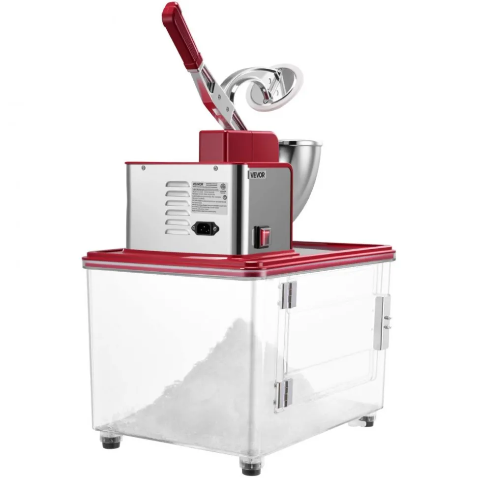 VEVOR Commercial Ice Crusher 661LBS/H, 350W Electric Snow Cone Machine with 4 Blades, 2000RPM Stainless Steel Shaved Ice Machine with 11 Gal Crushed-Ice Box, for Family Restaurants Bars, Red