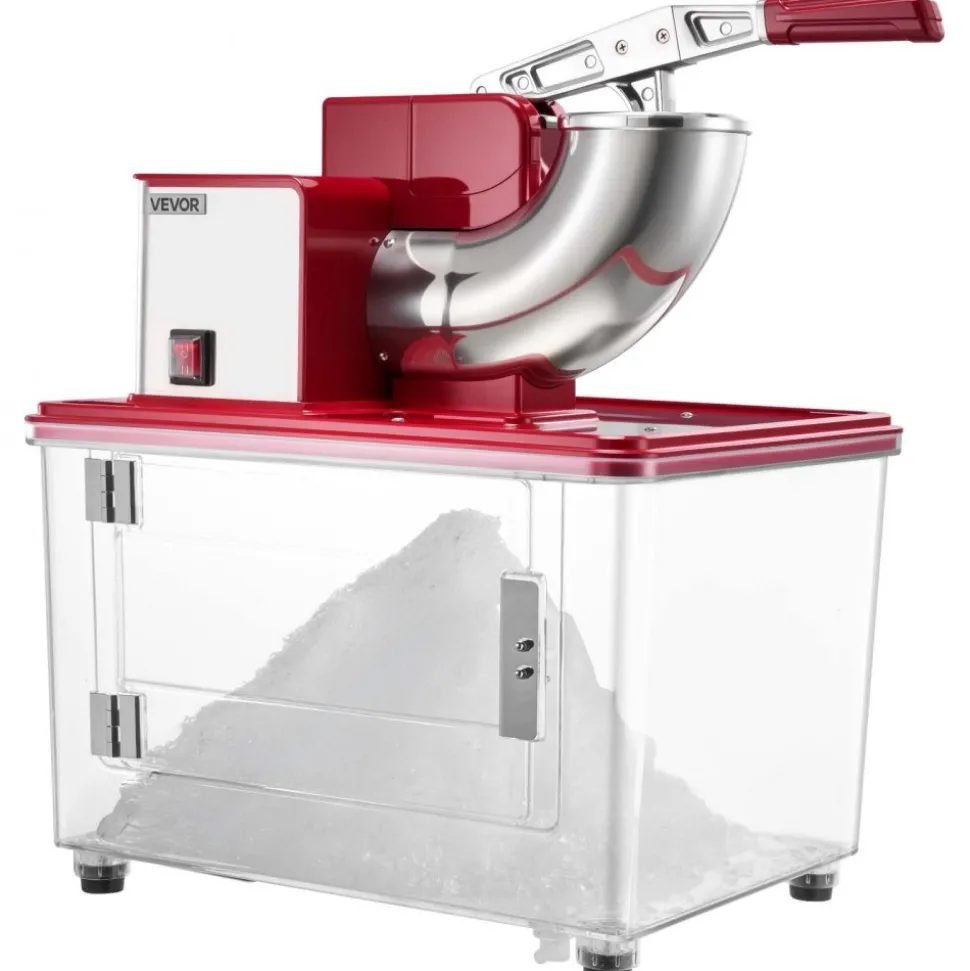 VEVOR Commercial Ice Crusher 661LBS/H, 350W Electric Snow Cone Machine with 4 Blades, 2000RPM Stainless Steel Shaved Ice Machine with 11 Gal Crushed-Ice Box, for Family Restaurants Bars, Red