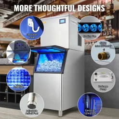 VEVOR Commercial Ice Maker, 360LBS/24H Ice Making Machine with 330.7LBS Large Storage Bin, 700W Auto Self-Cleaning Ice Maker Machine with 3.5-inch LED Panel for Bar Cafe Restaurant Business