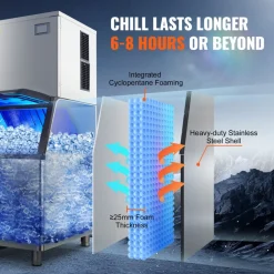 VEVOR Commercial Ice Maker, 360LBS/24H Ice Making Machine with 330.7LBS Large Storage Bin, 700W Auto Self-Cleaning Ice Maker Machine with 3.5-inch LED Panel for Bar Cafe Restaurant Business