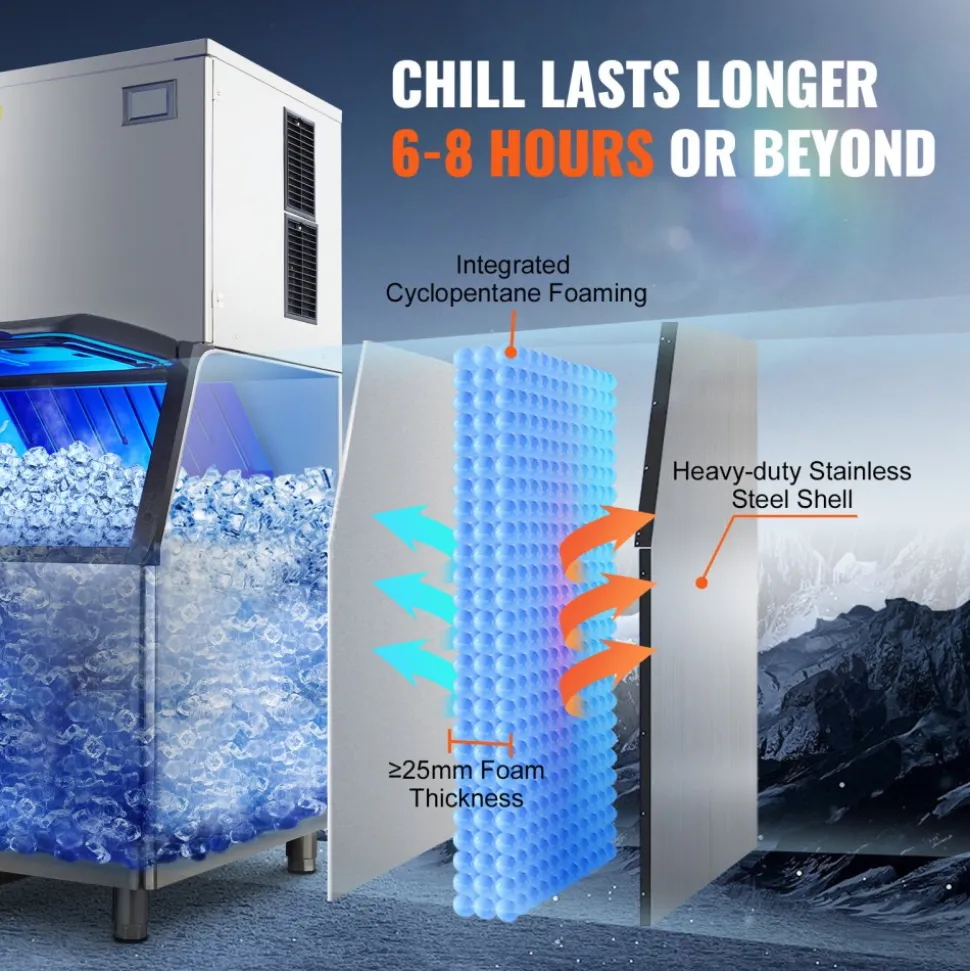 VEVOR Commercial Ice Maker, 360LBS/24H Ice Making Machine with 330.7LBS Large Storage Bin, 700W Auto Self-Cleaning Ice Maker Machine with 3.5-inch LED Panel for Bar Cafe Restaurant Business
