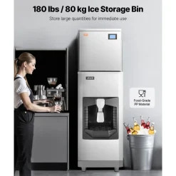 VEVOR Commercial Ice Maker, 400 Lbs/Day Ice Maker Machine, 180 Lbs Large Ice Storage Bin with 20 Lbs/Min Automatic Ice Dispensing, Self-Cleaning Ice Machine with Touchscreen for Bar, Cafe, Restaurant