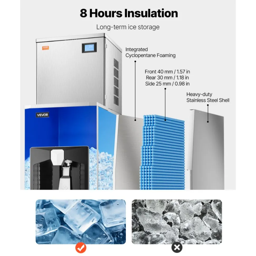 VEVOR Commercial Ice Maker, 400 Lbs/Day Ice Maker Machine, 180 Lbs Large Ice Storage Bin with 20 Lbs/Min Automatic Ice Dispensing, Self-Cleaning Ice Machine with Touchscreen for Bar, Cafe, Restaurant