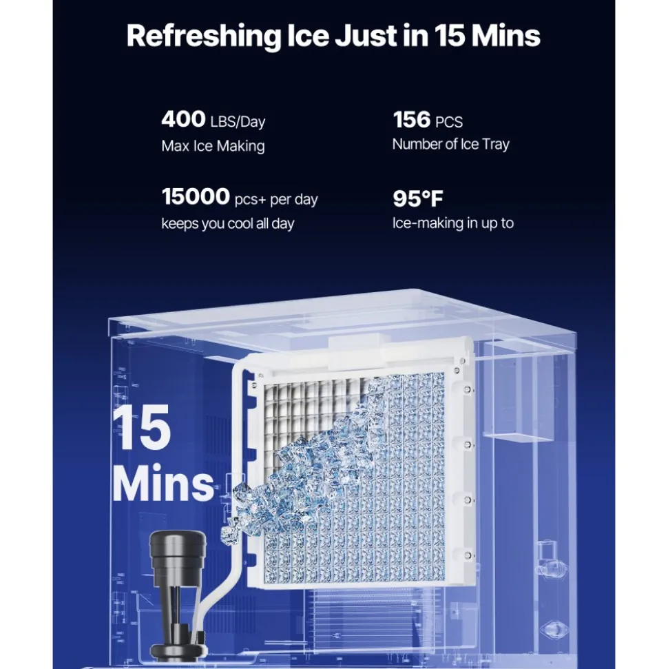 VEVOR Commercial Ice Maker, 400 Lbs/Day Ice Maker Machine, 180 Lbs Large Ice Storage Bin with 20 Lbs/Min Automatic Ice Dispensing, Self-Cleaning Ice Machine with Touchscreen for Bar, Cafe, Restaurant