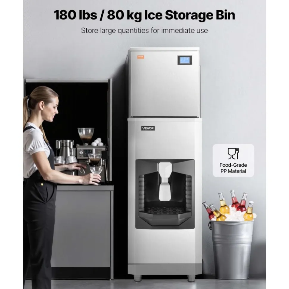 VEVOR Commercial Ice Maker, 550 Lbs/Day Ice Maker Machine, 180 Lbs Large Ice Storage Bin with 20 Lbs/Min Automatic Ice Dispensing, Self-Cleaning Ice Machine with Touchscreen for Bar, Cafe, Restaurant