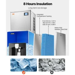 VEVOR Commercial Ice Maker, 550 Lbs/Day Ice Maker Machine, 180 Lbs Large Ice Storage Bin with 20 Lbs/Min Automatic Ice Dispensing, Self-Cleaning Ice Machine with Touchscreen for Bar, Cafe, Restaurant