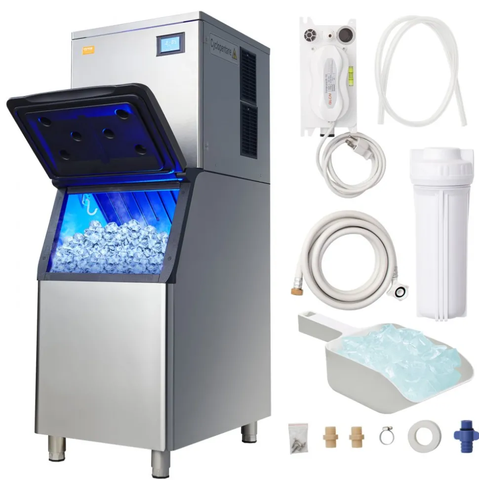 VEVOR Commercial Ice Maker, 400LBS/24H Ice Making Machine with 330.7LBS Large Storage Bin, 800W Auto Self-Cleaning Ice Maker Machine with 3.5-inch LED Screen for Business Bar