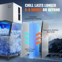 VEVOR Commercial Ice Maker, 450LBS/24H Ice Making Machine with 330.7LBS Large Storage Bin, 1000W Auto Self-Cleaning Ice Maker Machine with 3.5-inch LED Panel for Bar Cafe Restaurant Business