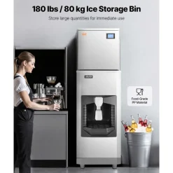 VEVOR Commercial Ice Maker, 300 Lbs/Day Ice Maker Machine, 180 Lbs Large Ice Storage Bin with 20 Lbs/Min Automatic Ice Dispensing, Self-Cleaning Ice Machine with Touchscreen for Bar, Cafe, Restaurant