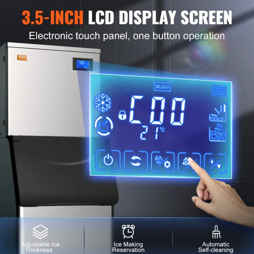 VEVOR Commercial Ice Maker, 550LBS/24H Ice Making Machine with 330.7LBS Large Storage Bin, 1000W Auto Self-Cleaning Ice Maker Machine ith 3.5-inch LED Screen for Business Bar Cafe Restaurant