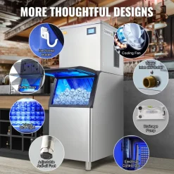 VEVOR Commercial Ice Maker, 550LBS/24H Ice Making Machine with 330.7LBS Large Storage Bin, 1000W Auto Self-Cleaning Ice Maker Machine ith 3.5-inch LED Screen for Business Bar Cafe Restaurant