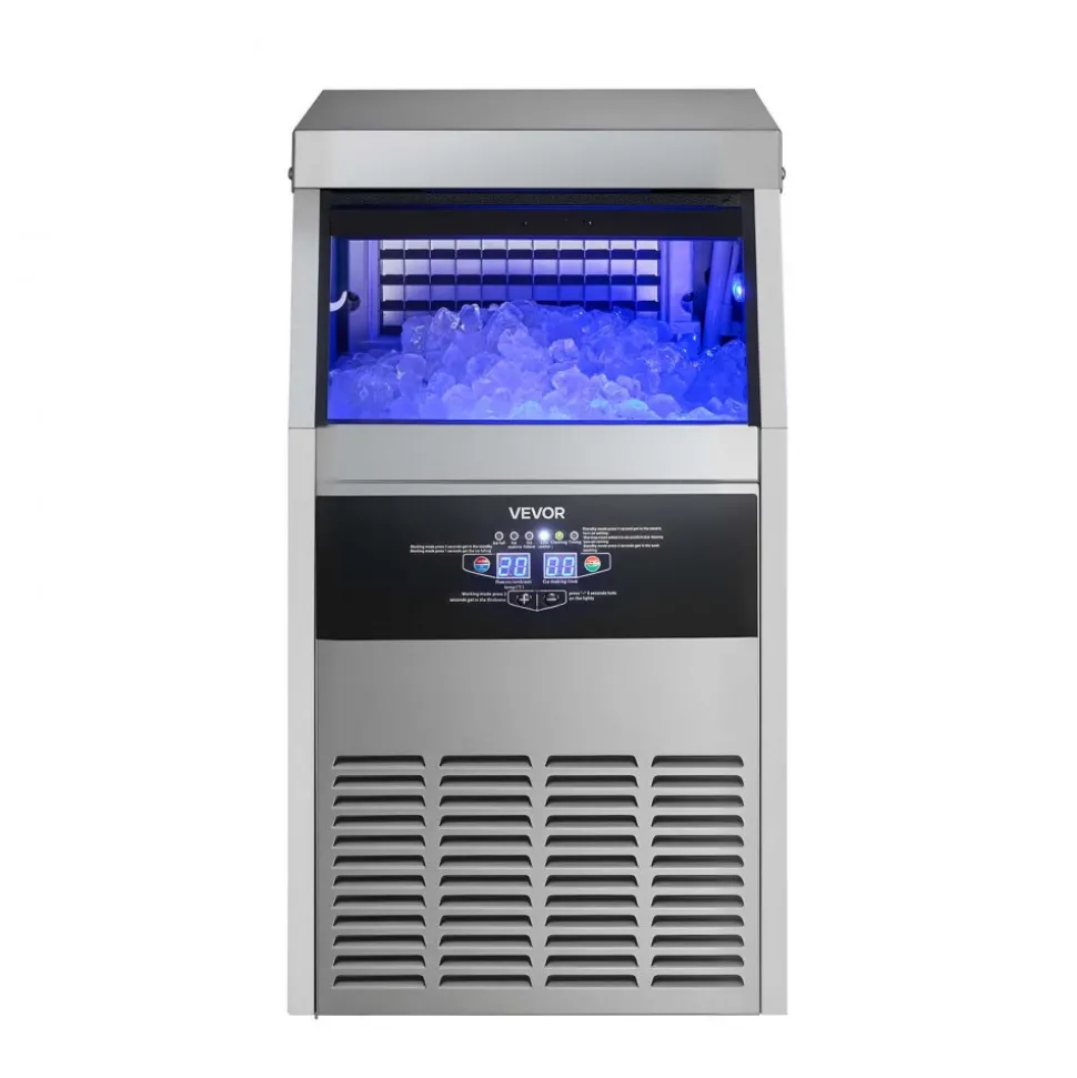VEVOR Commercial Ice Maker Machine, 130 lbs/24h with 30 lbs Storage Capacity, Built-in/Freestanding/Under Counter, Stainless Steel Ice Maker with LED Display & Self-Cleaning, for Home Bar Restaurant