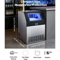 VEVOR Commercial Ice Maker Machine, 265 lbs/24h with 85 lbs Storage Capacity, Built-in/Freestanding/Under Counter, Stainless Steel Ice Maker with LED Display & Self-Cleaning, for Home Bar Restaurant
