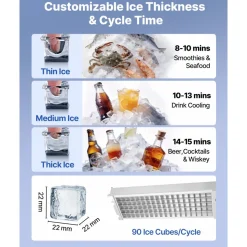VEVOR Commercial Ice Maker Machine, 265 lbs/24h with 85 lbs Storage Capacity, Built-in/Freestanding/Under Counter, Stainless Steel Ice Maker with LED Display & Self-Cleaning, for Home Bar Restaurant