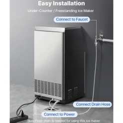 VEVOR Commercial Ice Maker Machine, 360 lbs/24h with 85 lbs Storage Capacity, Built-in/Freestanding/Under Counter, Stainless Steel Ice Maker with LED Display & Self-Cleaning, for Home Bar Restaurant