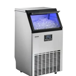 VEVOR Commercial Ice Maker Machine with Pump, 160 lbs/24h with 30 lbs Storage Capacity, Built-in/Freestanding/Under Counter, Stainless Steel Ice Maker with LED Display & Self-Cleaning, for Home Bar