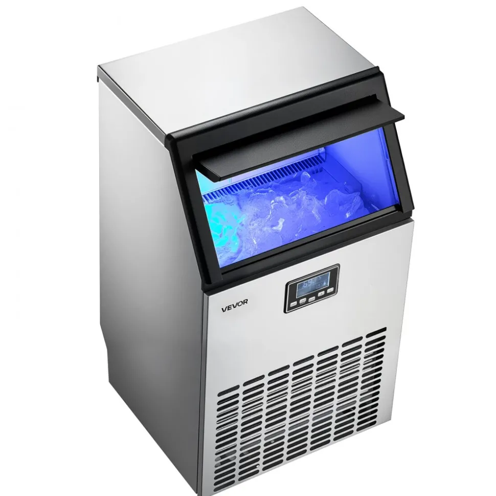 VEVOR Commercial Ice Maker Machine with Pump, 160 lbs/24h with 30 lbs Storage Capacity, Built-in/Freestanding/Under Counter, Stainless Steel Ice Maker with LED Display & Self-Cleaning, for Home Bar