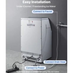 VEVOR Commercial Ice Maker Machine with Pump, 160 lbs/24h with 30 lbs Storage Capacity, Built-in/Freestanding/Under Counter, Stainless Steel Ice Maker with LED Display & Self-Cleaning, for Home Bar