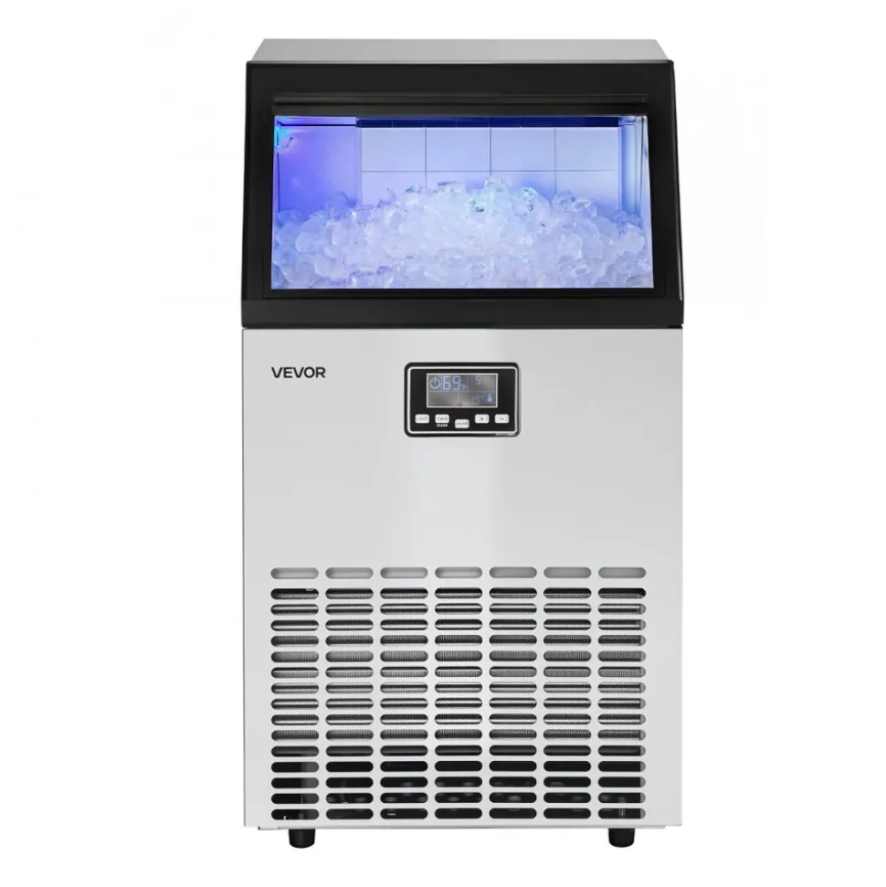 VEVOR Commercial Ice Maker Machine with Pump, 160 lbs/24h with 30 lbs Storage Capacity, Built-in/Freestanding/Under Counter, Stainless Steel Ice Maker with LED Display & Self-Cleaning, for Home Bar