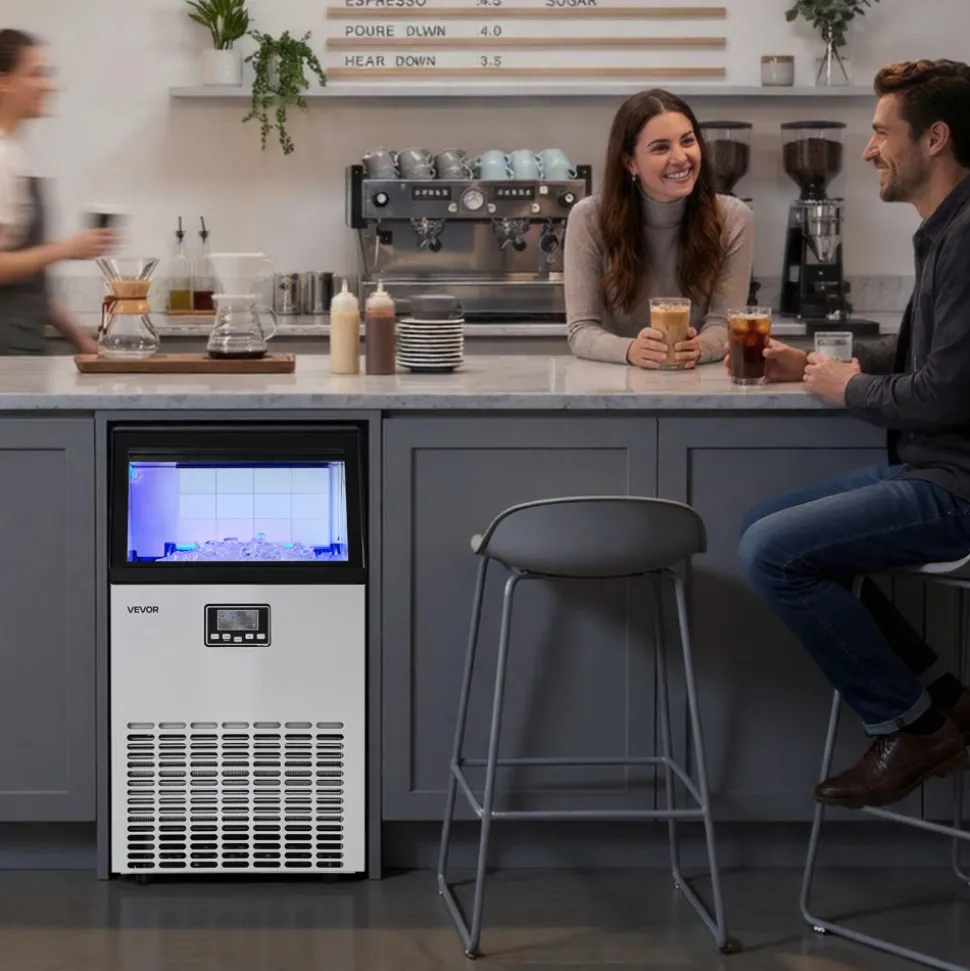 VEVOR Commercial Ice Maker Machine with Pump, 160 lbs/24h with 30 lbs Storage Capacity, Built-in/Freestanding/Under Counter, Stainless Steel Ice Maker with LED Display & Self-Cleaning, for Home Bar