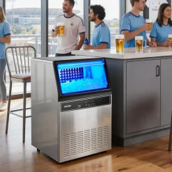 VEVOR Commercial Ice Maker Machine, 120Lbs/24H with 33Lbs Storage, 45 Cubes per Cycle, Stainless Steel Freestanding & Under Counter Ice Maker with LED Display & Self-Cleaning, for Home Bar Restaurant