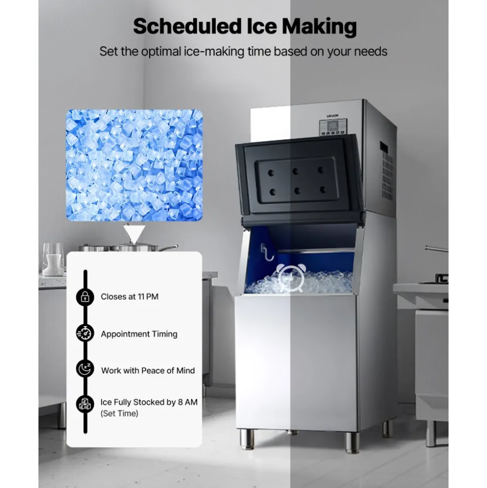 VEVOR Commercial Ice Maker Machine, 650LBS/24H Ice-Making Machine with 250LBS Stainless Steel Storage Bin, Auto Self-Cleaning Ice Maker with Touchscreen for Bar Cafe Restaurant Business Commercial
